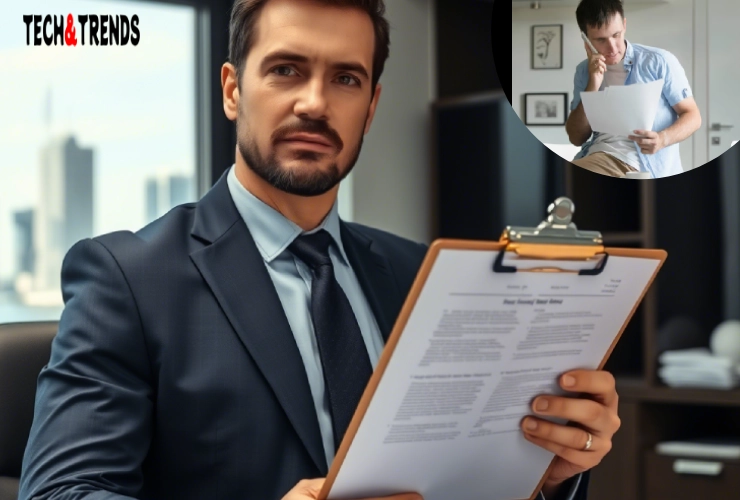 Man reviewing Official Injury Claim documents at desk