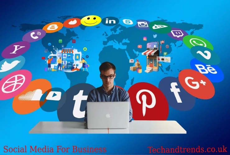 Social media for business showing marketing on multiple platforms.
